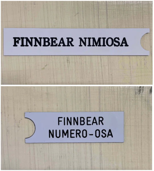 Postilaatikkokilpi Finnbear nimi + nro-osa.